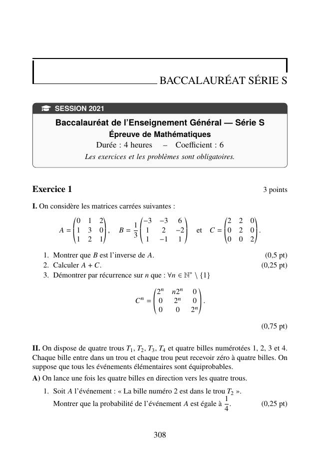 Bacc Série S, session 2021, p. 308